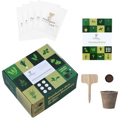 Farmers Love 15 ausgewählte Kräutersamen Anzuchtset für Kräuter Geschenkset Saatgut für Küche, Balkon o. Garten inkl. Anzuchtanleitung 10 Quelltabs 6 Pflanzschilder 6 Anzuchttöpfe Farmers Love 15 ausgewählte Kräutersamen Anzuchtset für Kräuter Geschenkset Saatgut für Küche, Balkon o. Garten inkl. Anzuchtanleitung 10 Quelltabs 6 Pflanzschilder 6 Anzuchttöpfe