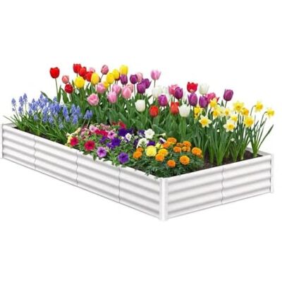 GarveeHome Hochbeet Metall 244x122x30 cm, Verzinkt Weiß Stabiles Pflanzbeet GarveeHome Hochbeet Metall 244x122x30 cm, Verzinkt Weiß Stabiles Pflanzbeet
