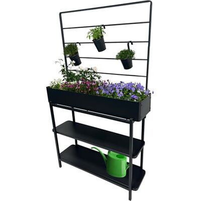 dobar ® Metall-Hochbeet mit Rankgitter und 3 Hängetöpfen – Pflanzregal aus pulverbeschichtetem Stahl mit 2 Ablagen – Pflanzkasten für Balkon, Terrasse und Garten – 94 x 30 x 155 cm Anthrazit dobar ® Metall-Hochbeet mit Rankgitter und 3 Hängetöpfen – Pflanzregal aus pulverbeschichtetem Stahl mit 2 Ablagen – Pflanzkasten für Balkon, Terrasse und Garten – 94 x 30 x 155 cm Anthrazit