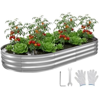 VEVOR Hochbeet Metall 240x120x30 cm, Ovales Gartenbeet, Pflanzkasten-Set für den Außenbereich, Gemüsebeet mit Handschuhen, Blumenbeet Bodenlos, Pflanzbeet für Blumen, Kräuter & Gemüse, Silber VEVOR Hochbeet Metall 240x120x30 cm, Ovales Gartenbeet, Pflanzkasten-Set für den Außenbereich, Gemüsebeet mit Handschuhen, Blumenbeet Bodenlos, Pflanzbeet für Blumen, Kräuter & Gemüse, Silber