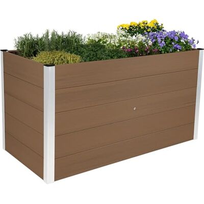 dobar ® XXL Hochbeet aus WPC – WPC Pflanzkasten mit Aluminium-Kanten – Großes Gartenbeet mit Bodenkontakt – Pflegeleichtes Holz-Kunststoff Hochbeet 700L – 150x70x75 cm Hellbraun dobar ® XXL Hochbeet aus WPC – WPC Pflanzkasten mit Aluminium-Kanten – Großes Gartenbeet mit Bodenkontakt – Pflegeleichtes Holz-Kunststoff Hochbeet 700L – 150x70x75 cm Hellbraun