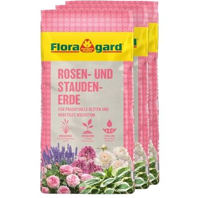 Floragard Rosenerde 3x18 Liter torfreduzierte Spezialerde mit Ton für Rosen im Garten und im Kübel Floragard Rosenerde 3x18 Liter torfreduzierte Spezialerde mit Ton für Rosen im Garten und im Kübel