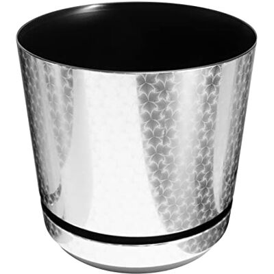 KORAD Blumentopf mit untersatzer Muster 056 Art-Deco-Silber 16 cm Pflanzkübel aus Hochwertiger Kunststoff Dekorativer Topf für Pflanzen KORAD Blumentopf mit untersatzer Muster 056 Art-Deco-Silber 16 cm Pflanzkübel aus Hochwertiger Kunststoff Dekorativer Topf für Pflanzen