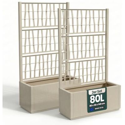 Kreher Rankgitter Spalier mit Pflanzkasten (Beige) Robuster Kunststoff im XL-Format, integrierte Rankhilfe für Kletterpflanzen, Maße 80 x 36 x 140 cm, 2er Set, UV-beständig Kreher Rankgitter Spalier mit Pflanzkasten (Beige) Robuster Kunststoff im XL-Format, integrierte Rankhilfe für Kletterpflanzen, Maße 80 x 36 x 140 cm, 2er Set, UV-beständig
