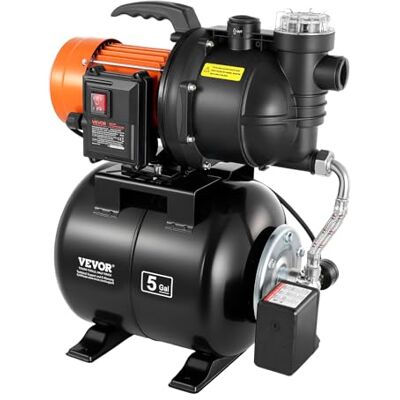 VEVOR Hauswasserwerk 735 W, 3785 L/h Jetpumpe mit 19 L Druckbehälter, 39 m Förderhöhe, inkl. Filter, Rückschlagventil & Kunststoffpumpenkopf, zur Automatischen Gartenbewässerung & Hauswasserversorgung VEVOR Hauswasserwerk 735 W, 3785 L/h Jetpumpe mit 19 L Druckbehälter, 39 m Förderhöhe, inkl. Filter, Rückschlagventil & Kunststoffpumpenkopf, zur Automatischen Gartenbewässerung & Hauswasserversorgung