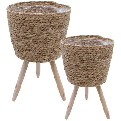 Spetebo Blumenständer aus Stroh innen mit Folie 2er Set Ø 26 und 23 cm Rattan Pflanzenständer mit 3 Holz Beinen Deko Blumentopf Pflanztopf Korb Topf mit Füßen für Zimmerpflanzen Spetebo Blumenständer aus Stroh innen mit Folie 2er Set Ø 26 und 23 cm Rattan Pflanzenständer mit 3 Holz Beinen Deko Blumentopf Pflanztopf Korb Topf mit Füßen für Zimmerpflanzen