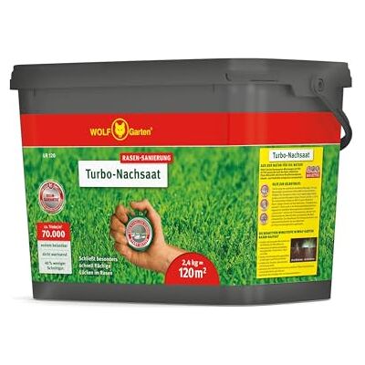 WOLF Garten WOLF-Garten Turbo-Nachsaat zur Rasensanierung LR120 (für 120 m2, hohe Dichte mit ca. 70.000 Trieben/m2, für alle Rasentypen geeignet, mit WOLF-Garten Keimgarantie, im 2,4kg Karton) 3826042 WOLF Garten WOLF-Garten Turbo-Nachsaat zur Rasensanierung LR120 (für 120 m2, hohe Dichte mit ca. 70.000 Trieben/m2, für alle Rasentypen geeignet, mit WOLF-Garten Keimgarantie, im 2,4kg Karton) 3826042