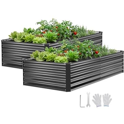 VEVOR Hochbeet Metall 2er-Pack 203x102x46 cm, Rechteckiges Gartenbeet, Pflanzkasten-Set für den Außenbereich, Gemüsebeet mit Handschuhen, Blumenbeet, Pflanzbeet, Pflanzkurbel für Blumen & Gemüse VEVOR Hochbeet Metall 2er-Pack 203x102x46 cm, Rechteckiges Gartenbeet, Pflanzkasten-Set für den Außenbereich, Gemüsebeet mit Handschuhen, Blumenbeet, Pflanzbeet, Pflanzkurbel für Blumen & Gemüse