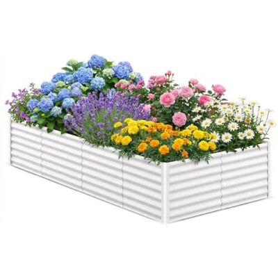 GarveeHome Hochbeet Aus Verzinktem Stahl 244x122x61 cm Weiß GarveeHome Hochbeet Aus Verzinktem Stahl 244x122x61 cm Weiß