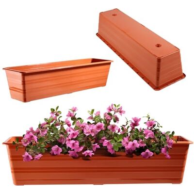 KADAX Blumenkasten 60 cm Terracotta, Balkontopf aus Kunststoff, Witterungsbeständiger Pflanz-Kasten, Blumentopf, Geländerkasten für Blumen, Kräuter KADAX Blumenkasten 60 cm Terracotta, Balkontopf aus Kunststoff, Witterungsbeständiger Pflanz-Kasten, Blumentopf, Geländerkasten für Blumen, Kräuter