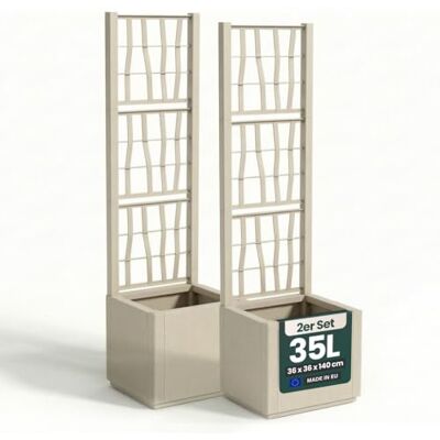 Kreher Rankgitter Spalier mit Pflanzkasten (Beige, schmal) Robuster Kunststoff im XL-Format, integrierte Rankhilfe, ca. 35 L Volumen, Maße 36 x 36 x 140 cm, 2er Set, UV-beständig Kreher Rankgitter Spalier mit Pflanzkasten (Beige, schmal) Robuster Kunststoff im XL-Format, integrierte Rankhilfe, ca. 35 L Volumen, Maße 36 x 36 x 140 cm, 2er Set, UV-beständig