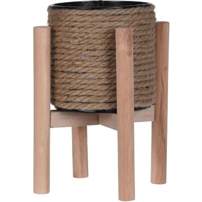 PROGARDEN Blumentopf mit Ständer 14,5x23cm Metall Jute Holz 1 Stück Pflanzentopf zum Bepflanzen Pflanzgefäß außen & innen Blumenübertopf Deko Garten Braun PROGARDEN Blumentopf mit Ständer 14,5x23cm Metall Jute Holz 1 Stück Pflanzentopf zum Bepflanzen Pflanzgefäß außen & innen Blumenübertopf Deko Garten Braun