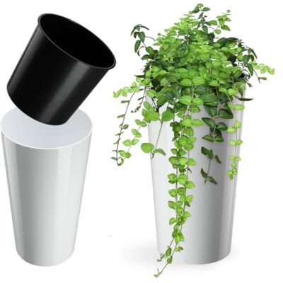 KADAX Pflanzkübel mit Innentopf Weiß Ø 14 cm, Höhe 26.1 cm, ca. 1.5L – Moderner Pflanztopf mit Einsatz, Blumentopf aus robuster Kunststoff für Innen- und Außenbereich KADAX Pflanzkübel mit Innentopf Weiß Ø 14 cm, Höhe 26.1 cm, ca. 1.5L – Moderner Pflanztopf mit Einsatz, Blumentopf aus robuster Kunststoff für Innen- und Außenbereich