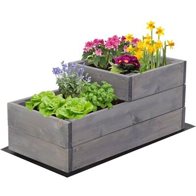 MODO24 Hochbeet Holz, 2-stufiger, Blumenkasten 27x30x63 cm, Grau Komplettes Anzuchtset inkl. Schrauben, Dekoratives Gemüsebeet, Kräuterbeet & Blumenkasten für Garten und Terrasse MODO24 Hochbeet Holz, 2-stufiger, Blumenkasten 27x30x63 cm, Grau Komplettes Anzuchtset inkl. Schrauben, Dekoratives Gemüsebeet, Kräuterbeet & Blumenkasten für Garten und Terrasse