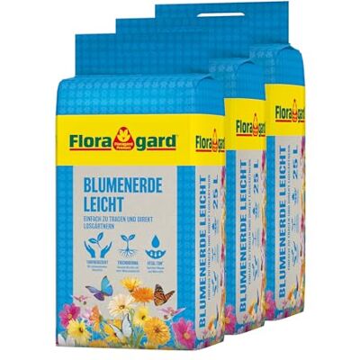 Floragard Blumenerde leicht, Universalerde mit Langzeitdünger für Zimmer-, Balkon- und Kübelpflanzen, 3 x 25 L (75 L) Floragard Blumenerde leicht, Universalerde mit Langzeitdünger für Zimmer-, Balkon- und Kübelpflanzen, 3 x 25 L (75 L)