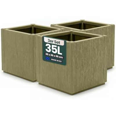 Kreher ® XL Pflanzkasten & Blumenkasten aus Kunststoff, UV- & frostbeständig, mit Drainage, für Garten, Balkon & Terrasse (3 Stück Pflanzkasten (schmale Version) in Olivgrün) Kreher ® XL Pflanzkasten & Blumenkasten aus Kunststoff, UV- & frostbeständig, mit Drainage, für Garten, Balkon & Terrasse (3 Stück Pflanzkasten (schmale Version) in Olivgrün)