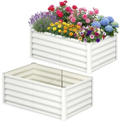 GarveeHome 2er Set Hochbeet Metall 183x91x46cm, Verzinkt, Weiß, Garten GarveeHome 2er Set Hochbeet Metall 183x91x46cm, Verzinkt, Weiß, Garten