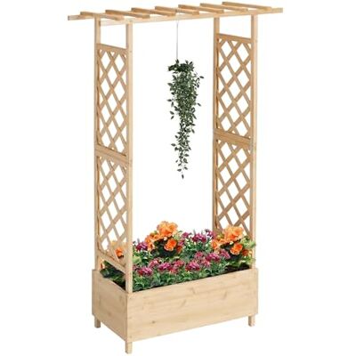 Relaxdays Blumenkasten mit Rankgitter & Dach, HBT: 183x110x44 cm, Pflanzkübel mit Spalier, Balkon & Garten, Holz, Natur Relaxdays Blumenkasten mit Rankgitter & Dach, HBT: 183x110x44 cm, Pflanzkübel mit Spalier, Balkon & Garten, Holz, Natur