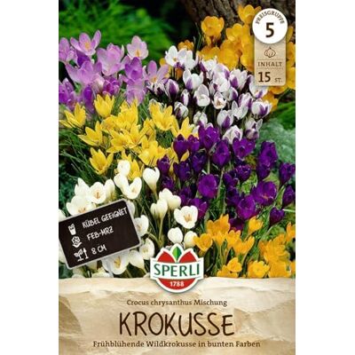Sperli Wildkrokus Botanische Mischung 458169 Blumenzwiebeln, Krokuszwiebeln, Wildkrokus-Mischung, Frühblüher, Weiß Gelb Violett, 10 cm, für Beet Balkon Kübel, nützlingsfreundlich Sperli Wildkrokus Botanische Mischung 458169 Blumenzwiebeln, Krokuszwiebeln, Wildkrokus-Mischung, Frühblüher, Weiß Gelb Violett, 10 cm, für Beet Balkon Kübel, nützlingsfreundlich