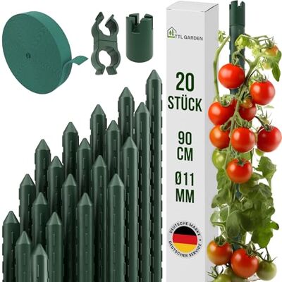 TTL GARDEN Rankstäbe 20er Set 90 cm x 11 mm Ø grün + Klettband + Clips Rankhilfe Pflanzstäbe Stahl rostfrei Kunststoff beschichtet Rankhilfe Blumenstütze Pflanzenstütze -Tomaten Gurken & Blumen TTL GARDEN Rankstäbe 20er Set 90 cm x 11 mm Ø grün + Klettband + Clips Rankhilfe Pflanzstäbe Stahl rostfrei Kunststoff beschichtet Rankhilfe Blumenstütze Pflanzenstütze -Tomaten Gurken & Blumen