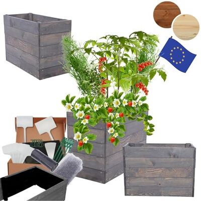 MODO24 Hochbeet Holz, Blumenkasten, Gartenbeet, 45x63x30 cm, Grau Robuster Pflanzkübel & Blumenbeet für Garten, Terrasse & Balkon, Hochbeet für Gemüsegarten, Naturholz Holzbeet Anzuchtbeet MODO24 Hochbeet Holz, Blumenkasten, Gartenbeet, 45x63x30 cm, Grau Robuster Pflanzkübel & Blumenbeet für Garten, Terrasse & Balkon, Hochbeet für Gemüsegarten, Naturholz Holzbeet Anzuchtbeet