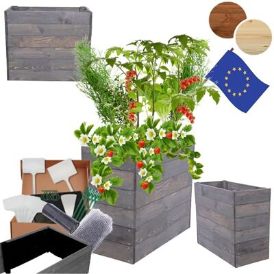 MODO24 Hochbeet Holz, Blumenkasten, Gartenbeet, 54x63x30 cm, Grau Robuster Pflanzkübel & Blumenbeet für Garten, Terrasse & Balkon, Hochbeet für Gemüsegarten, Naturholz Holzbeet Anzuchtbeet MODO24 Hochbeet Holz, Blumenkasten, Gartenbeet, 54x63x30 cm, Grau Robuster Pflanzkübel & Blumenbeet für Garten, Terrasse & Balkon, Hochbeet für Gemüsegarten, Naturholz Holzbeet Anzuchtbeet