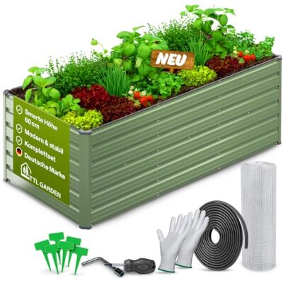 TTL GARDEN 180x80x60cm Meadow L MIDI Metall Hochbeet Salbei Stahl Blech rostfrei verzinkt & grün lackiert rechteckige Form sehr stabil Garten Beet für Gemüse Kräuter Blumen Garten Gemüsebeet TTL GARDEN 180x80x60cm Meadow L MIDI Metall Hochbeet Salbei Stahl Blech rostfrei verzinkt & grün lackiert rechteckige Form sehr stabil Garten Beet für Gemüse Kräuter Blumen Garten Gemüsebeet