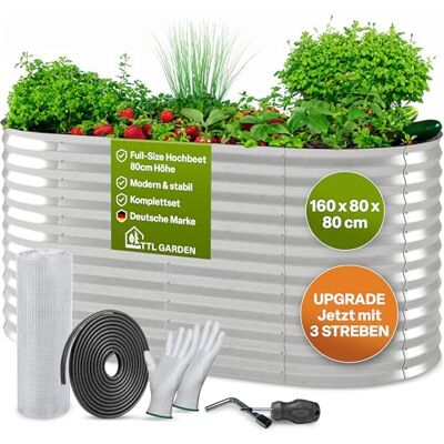 TTL GARDEN 160x80x80cm Spirit M Metall Hochbeet Silber Stahl verzinkt Rostfrei Wellblech ovale Form extra groß stabil & wetterfest Garten Beet für Gemüse Kräuter Blumen Gartenbeet Gemüsebeet TTL GARDEN 160x80x80cm Spirit M Metall Hochbeet Silber Stahl verzinkt Rostfrei Wellblech ovale Form extra groß stabil & wetterfest Garten Beet für Gemüse Kräuter Blumen Gartenbeet Gemüsebeet