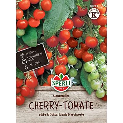 Sperli Cherry-Tomatensamen Gourmelito, F1 83243 für 6 Pflanzen • Kübelgeeignet • Fruchtgewicht 15-20 g • Ertragreiche Tomate zum Naschen • Ideal für Garten und Balkon Sperli Cherry-Tomatensamen Gourmelito, F1 83243 für 6 Pflanzen • Kübelgeeignet • Fruchtgewicht 15-20 g • Ertragreiche Tomate zum Naschen • Ideal für Garten und Balkon
