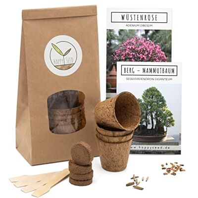 HappySeed Bonsai Starter Kit Anzuchtset inkl. GRATIS eBook Pflanzset aus Kokostöpfen, Samen & Erde nachhaltige Geschenkidee für Pflanzenfreunde (Wüstenrose + Berg Mammutbaum) HappySeed Bonsai Starter Kit Anzuchtset inkl. GRATIS eBook Pflanzset aus Kokostöpfen, Samen & Erde nachhaltige Geschenkidee für Pflanzenfreunde (Wüstenrose + Berg Mammutbaum)