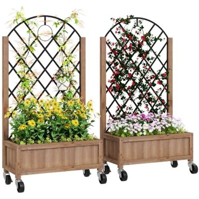 Outsunny 2er Set Hochbeet Pflanzkasten mit Rolle Rankgitter 52x25x97cm Spalier Pflanzkübel, Blumenkasten Holz, Gartenspalier für Garten Balkon Terrasse, für Kletterpflanzen Korbpflanzen Outsunny 2er Set Hochbeet Pflanzkasten mit Rolle Rankgitter 52x25x97cm Spalier Pflanzkübel, Blumenkasten Holz, Gartenspalier für Garten Balkon Terrasse, für Kletterpflanzen Korbpflanzen