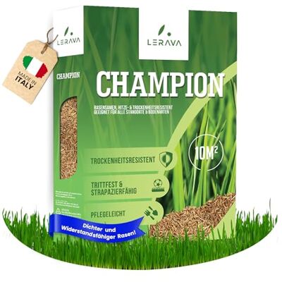 LERAVA CHAMPION Rasensamen (10 m²) trockenresistent & trittfest schnellkeimender Grassamen für dichten Rasen strapazierfähige Nachsaat Herbst ideal für Spiel- & Sportrasen LERAVA CHAMPION Rasensamen (10 m²) trockenresistent & trittfest schnellkeimender Grassamen für dichten Rasen strapazierfähige Nachsaat Herbst ideal für Spiel- & Sportrasen