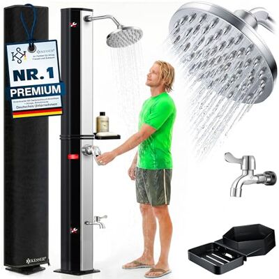 KESSER ® Solardusche 60L Gartendusche, Solar Dusche für Garten & Pool mit warmem Wasser, Pooldusche ohne Strom, Regenduschkopf & Wasserhahn mit Gartenschlauch-Anschluss + Ablage, Schutzhaube KESSER ® Solardusche 60L Gartendusche, Solar Dusche für Garten & Pool mit warmem Wasser, Pooldusche ohne Strom, Regenduschkopf & Wasserhahn mit Gartenschlauch-Anschluss + Ablage, Schutzhaube
