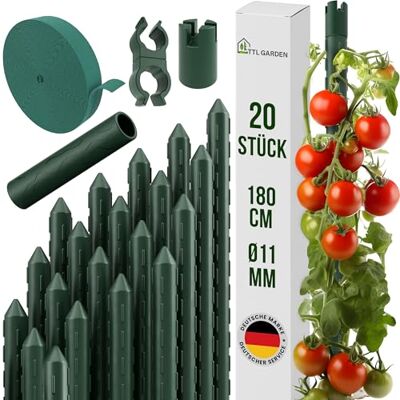 TTL GARDEN Rankstäbe 20er Set 180 cm x 11mm Ø grün + Klettband & Clips Rankhilfe Pflanzstäbe Stahl rostfrei Kunststoff beschichtet Rankhilfe Blumenstütze Pflanzenstütze -Tomaten Gurken & Blumen TTL GARDEN Rankstäbe 20er Set 180 cm x 11mm Ø grün + Klettband & Clips Rankhilfe Pflanzstäbe Stahl rostfrei Kunststoff beschichtet Rankhilfe Blumenstütze Pflanzenstütze -Tomaten Gurken & Blumen