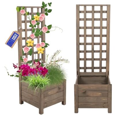 MODO24 Blumenkasten mit Rankgitter Pflanzkübel 116x40x40 cm, Grau FSC-Zertifizierte Blumenkästen & Pflanzkübel mit Rankhilfe, Dekorativer Pflanzkasten & Rankgitter Garten, Terrasse & Balkon MODO24 Blumenkasten mit Rankgitter Pflanzkübel 116x40x40 cm, Grau FSC-Zertifizierte Blumenkästen & Pflanzkübel mit Rankhilfe, Dekorativer Pflanzkasten & Rankgitter Garten, Terrasse & Balkon