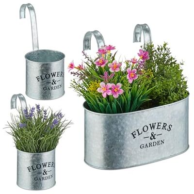 Relaxdays Hängetopf, 3er Set, 2 Größen, verzinktes Metall, Blumentöpfe zum Einhängen, Kräutertöpfe für Balkon, silber Relaxdays Hängetopf, 3er Set, 2 Größen, verzinktes Metall, Blumentöpfe zum Einhängen, Kräutertöpfe für Balkon, silber