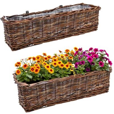 Spetebo Rattan Balkonkasten 2er Set eckig mit Folie Natur dunkel 60 x 19 cm Rattan Blumenkasten mit Aufhängung für Geländer bis 3,5 cm Pflanzkasten Blumenkorb Blumentopf Weidekorb geflochten Spetebo Rattan Balkonkasten 2er Set eckig mit Folie Natur dunkel 60 x 19 cm Rattan Blumenkasten mit Aufhängung für Geländer bis 3,5 cm Pflanzkasten Blumenkorb Blumentopf Weidekorb geflochten