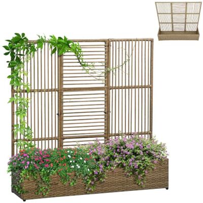 Outsunny Hochbeet mit Rankgitter Rattan-Optik 103 x 29 x 103 cm Sand Pflanzkasten mit Rankhilfe, für Kletterpflanzen, Blumenkasten, Blumenbeet, Pflanzkübel, Rankkasten, für Garten, Balkon Outsunny Hochbeet mit Rankgitter Rattan-Optik 103 x 29 x 103 cm Sand Pflanzkasten mit Rankhilfe, für Kletterpflanzen, Blumenkasten, Blumenbeet, Pflanzkübel, Rankkasten, für Garten, Balkon