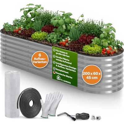 TTL GARDEN 200x60x45cm Metall Hochbeet Fusion 6-in-1 Silber Stahl verzinkt Rostfrei verzinkt 45cm hoch 60cm breit Wellblech Form oval stabil Garten Beet für Gemüse Kräuter Blumen Gartenbeet Hochbeet TTL GARDEN 200x60x45cm Metall Hochbeet Fusion 6-in-1 Silber Stahl verzinkt Rostfrei verzinkt 45cm hoch 60cm breit Wellblech Form oval stabil Garten Beet für Gemüse Kräuter Blumen Gartenbeet Hochbeet