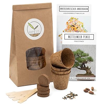 HappySeed Bonsai Starter Kit Anzuchtset inkl. eBook Pflanzset aus Kokostöpfen, Samen & Erde nachhaltige Geschenkidee für Pflanzenfreunde (Mittelmeer Pinie + Amerikanischer Amberbaum) HappySeed Bonsai Starter Kit Anzuchtset inkl. eBook Pflanzset aus Kokostöpfen, Samen & Erde nachhaltige Geschenkidee für Pflanzenfreunde (Mittelmeer Pinie + Amerikanischer Amberbaum)