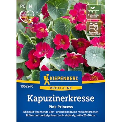 Kiepenkerl Kapuzinerkresse "Pink Princess" 1062240, Blumensaat Kompakt wachsende Beet- und Balkonblume mit pinkfarbenen Blüten, Blumenwiese, Höhe 20-30 cm, für Beet & Balkonkasten Kiepenkerl Kapuzinerkresse "Pink Princess" 1062240, Blumensaat Kompakt wachsende Beet- und Balkonblume mit pinkfarbenen Blüten, Blumenwiese, Höhe 20-30 cm, für Beet & Balkonkasten