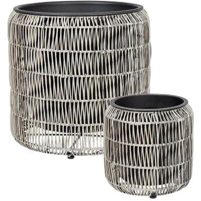 Beliani Blumentopf 2er Set Rattan braun rund niedrig Outdoor Indoor mit Einsatz Brodiea Beliani Blumentopf 2er Set Rattan braun rund niedrig Outdoor Indoor mit Einsatz Brodiea