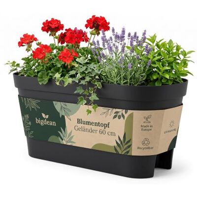 BigDean Blumenkasten Balkongeländer 60cm Anthrazit Balkonkasten inklusive Halterung, Blumentopf zum Aufhängen, Wasserablauf gegen Staunässe,Balkontopf, Geländertopf BigDean Blumenkasten Balkongeländer 60cm Anthrazit Balkonkasten inklusive Halterung, Blumentopf zum Aufhängen, Wasserablauf gegen Staunässe,Balkontopf, Geländertopf