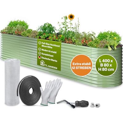 TTL GARDEN 400x80x80cm Nature XXL Metall Hochbeet Salbeigrün Stahl verzinkt Rostfrei verzinkt lackiert Wellblech oval 80cm hoch sehr stabil Garten Beet für Gemüse Kräuter Blumen Gartenbeet Gemüsebeet TTL GARDEN 400x80x80cm Nature XXL Metall Hochbeet Salbeigrün Stahl verzinkt Rostfrei verzinkt lackiert Wellblech oval 80cm hoch sehr stabil Garten Beet für Gemüse Kräuter Blumen Gartenbeet Gemüsebeet