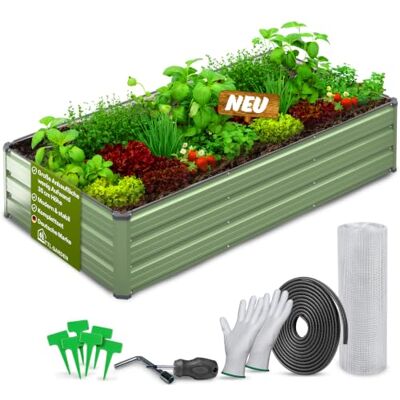 TTL GARDEN 180x90x30cm Meadow L Flat Metall Hochbeet Salbei Stahl Blech rostfrei verzinkt & grün lackiert rechteckige Form sehr stabil Garten Beet für Gemüse Kräuter Blumen Garten Gemüsebeet TTL GARDEN 180x90x30cm Meadow L Flat Metall Hochbeet Salbei Stahl Blech rostfrei verzinkt & grün lackiert rechteckige Form sehr stabil Garten Beet für Gemüse Kräuter Blumen Garten Gemüsebeet