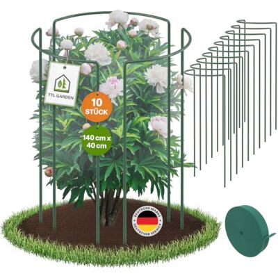 TTL GARDEN Strauchstützen 140cm x 40cm 10er Set + Klettband Pflanzenstütze Stahl rostfrei Kunststoff beschichtet Pflanzenhalter Staudenhalter Blumenhalter Hortensie Rosen Pfingstrosen Ø 5,5mm grün TTL GARDEN Strauchstützen 140cm x 40cm 10er Set + Klettband Pflanzenstütze Stahl rostfrei Kunststoff beschichtet Pflanzenhalter Staudenhalter Blumenhalter Hortensie Rosen Pfingstrosen Ø 5,5mm grün