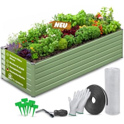 TTL GARDEN 250x90x60cm Meadow XL MIDI Metall Hochbeet Salbei Stahl Blech rostfrei verzinkt & grün lackiert rechteckige Form sehr stabil Garten Beet für Gemüse Kräuter Blumen Garten Gemüsebeet TTL GARDEN 250x90x60cm Meadow XL MIDI Metall Hochbeet Salbei Stahl Blech rostfrei verzinkt & grün lackiert rechteckige Form sehr stabil Garten Beet für Gemüse Kräuter Blumen Garten Gemüsebeet