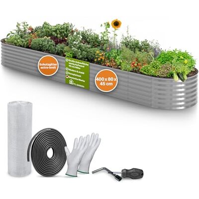 TTL GARDEN 400x80x45cm Spirit XXL Metall Hochbeet Silber Stahl verzinkt Rostfrei Wellblech ovale Form extra groß stabil & wetterfest Garten Beet für Gemüse Kräuter Blumen Gartenbeet Gemüsebeet TTL GARDEN 400x80x45cm Spirit XXL Metall Hochbeet Silber Stahl verzinkt Rostfrei Wellblech ovale Form extra groß stabil & wetterfest Garten Beet für Gemüse Kräuter Blumen Gartenbeet Gemüsebeet