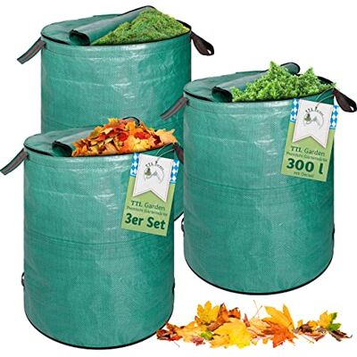 TTL GARDEN 3X 300L Gartensack Deckel & DOPPELTER Boden 4 Griffe 150gsm Extra groß stabil robust & faltbar 3er Set 300 Liter Garten Sack Laubsack für Gras, Laub & Garten Abfall selbststehend TTL GARDEN 3X 300L Gartensack Deckel & DOPPELTER Boden 4 Griffe 150gsm Extra groß stabil robust & faltbar 3er Set 300 Liter Garten Sack Laubsack für Gras, Laub & Garten Abfall selbststehend