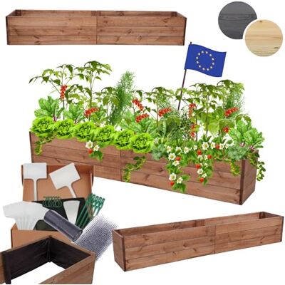 MODO24 Hochbeet Holz, Blumenkasten, Gartenbeet, 27x203x30 cm, Braun Pflanzkasten, Blumenbeet, für Garten, Balkon und Terrasse, Kiefernholz, Massivholz, Gemüsebeet, Kräuterbeet MODO24 Hochbeet Holz, Blumenkasten, Gartenbeet, 27x203x30 cm, Braun Pflanzkasten, Blumenbeet, für Garten, Balkon und Terrasse, Kiefernholz, Massivholz, Gemüsebeet, Kräuterbeet